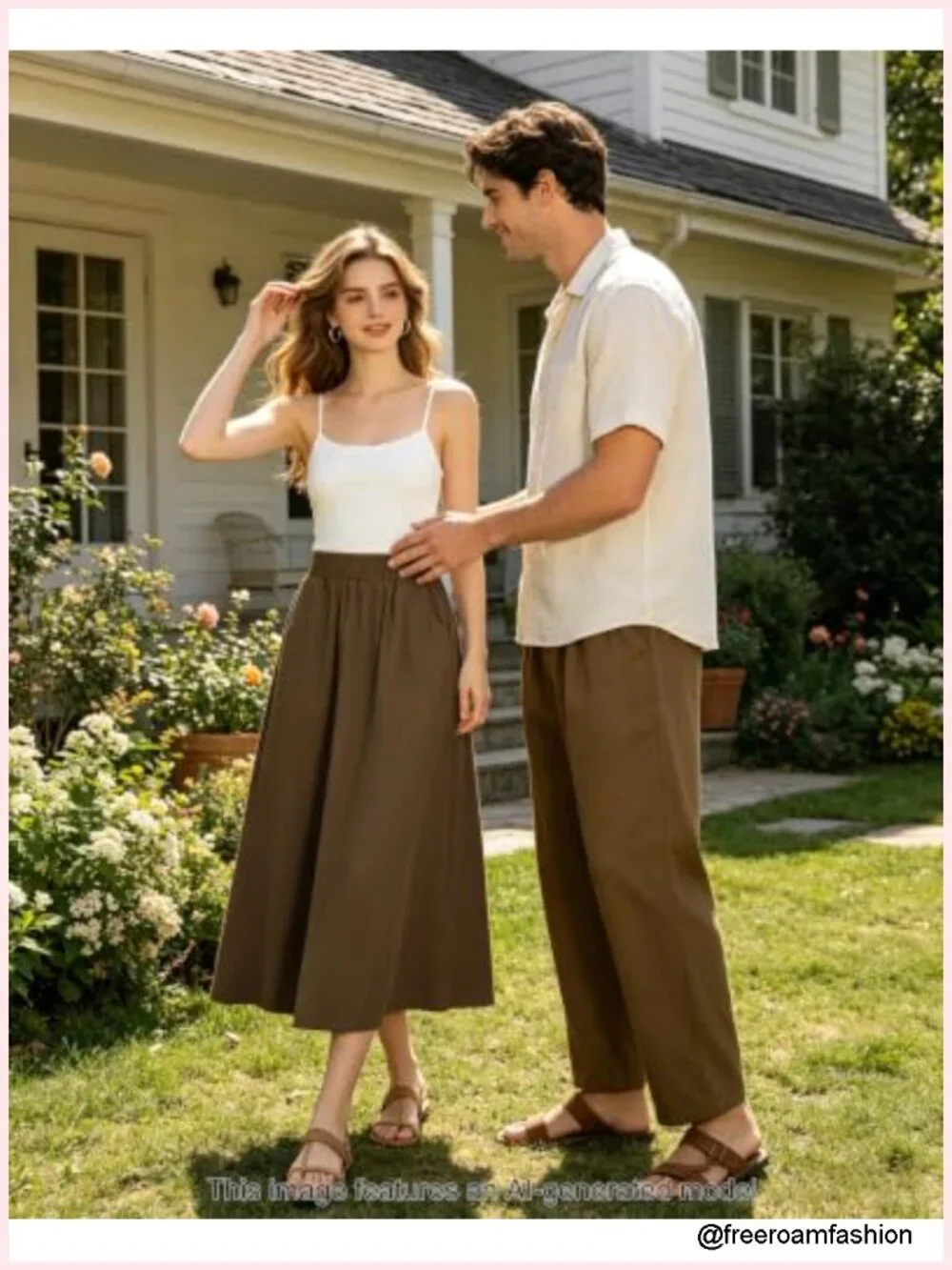 Cotton Linen Midi Skirt with Pockets A-Line Flowy Elastic High Waist Boho Skirt